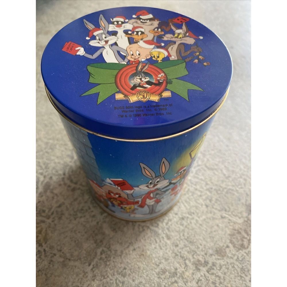 Bugs Bunny & Friends Collectible Christmas Candy Tin 1990 Brach's Jellies Elmer